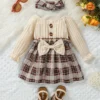 Baby Girls Autumn Long Sleeve Bow Plaid Cute Dress