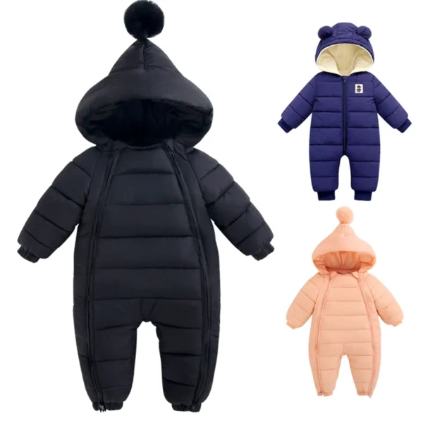 Baby Winter Jumpsuit Plush and Thick Hooded Suit for Babies Newborn Cotton Jacket