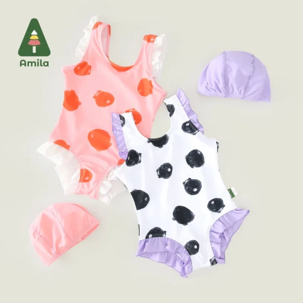 Baby Girls Swimwears Summer New Bikini Set Cute Wave point Toddler One-Piece Sunbeach Swimsuit